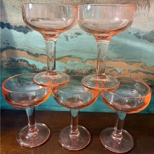 5  Beautiful Pink Glass Wine Glass 5.75" Tall Heavy & Very Clear Strong Stem